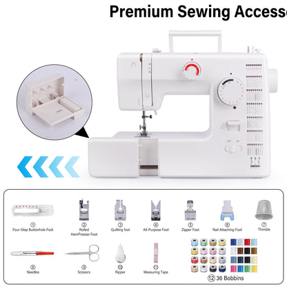 BCOOSS Heavy Duty Sewing Machine with 59 Stitch Applications 6 Included Presser Foot Kit