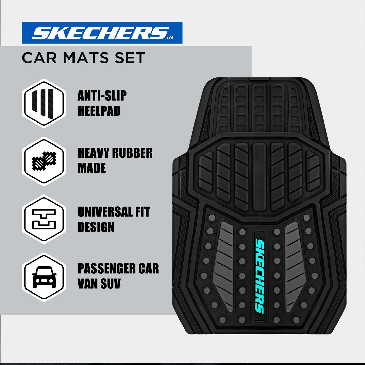 Skechers Hyper Pillar Car Floor Mat - All-Weather, Universal Fit for Most Cars 23SK01