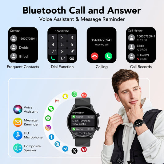 2025 New Men's Smart Watch, 1.39" HD Screen Fitness Tracker with Bluetooth Calling (Answer/Make/Message), IPX8 Waterproof, 100+ Sports Modes, Smartwatch for Android and lPhone, for Gift Black