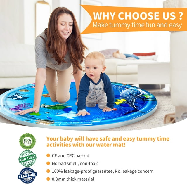 Tummy Time Mat, BUSATIA Water Play Mat for Babies Inflatable Tummy Time Water Play Mat for Infants and Toddlers 3 to 12 Months Promote Development Toys, Cute Baby Play Mat