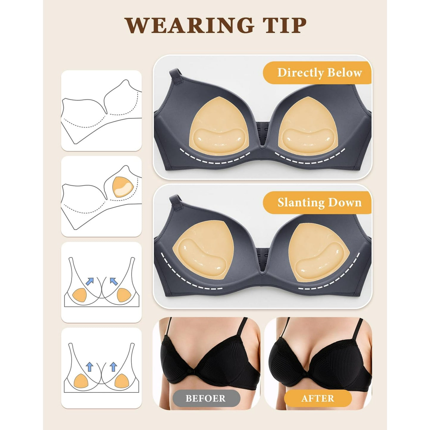 Sherry Sticky Bra Push Up, Double Sided Sticky Bra, Adhesive Bra Inserts Push Up, Strapless Bra Push Up