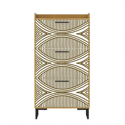 Hommoo 3 Tiers Flip Shoe Storage Cabinet with PVC painted, Modern Wood Shoe Rack Storage Organizer for Home, Brown