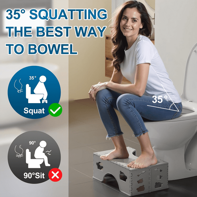 BUSATIA Foldable Toilet Stool, 7inches Healthy Bathroom Squatting Posture Poop Stool with Anti-Slip Feet, A Good Helper to Effective Relief of Constipation, Easy to Storage Toilet Squat Stool