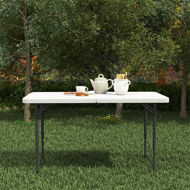 Aimee Lii 4ft Folding Table, Indoor Outdoor Portable Dining Table with Handle and Lock, Outdoor Furniture for Picnic, Party, Camping, White