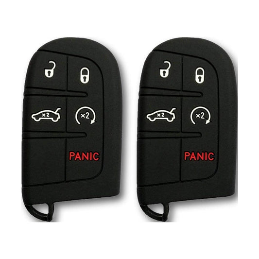 Autobase Silicone Key Fob Cover for Jeep Grand Cherokee Renegade Compass Dodge Challenger Charger Dart Durango Journey Chrysler 200 300 | Car Accessory | Key Protection Case (Black, 2 Pcs)