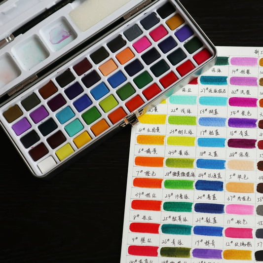 BUSATIA Watercolor Paint Set, 50 Vivid Colors in Portable Box, Palette set, Detail Paint Brush Included, Art Supplies, Perfect Travel Watercolor Set for Artists, Amateur Hobbyists and Painting