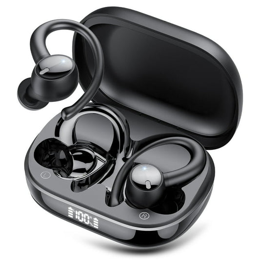 Bluetooth Headphones 5.4, 60Hrs Playtime Wireless Earbuds, Bass Boost 85%, Over-Ear Headphones Built-in 4 ENC Mics, IPX7 Waterproof Ear Buds with Earhook for Exercise Running Sports Black