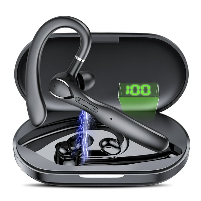 2025 New Bluetooth Headset V5.3, 100H Talk Handsfree Wireless Headset with Dual ENC Noise Canceling Mic Mute, Single Ear Headsets IP7 Waterproof, In Ear Earpiece for Driving/Office/Business