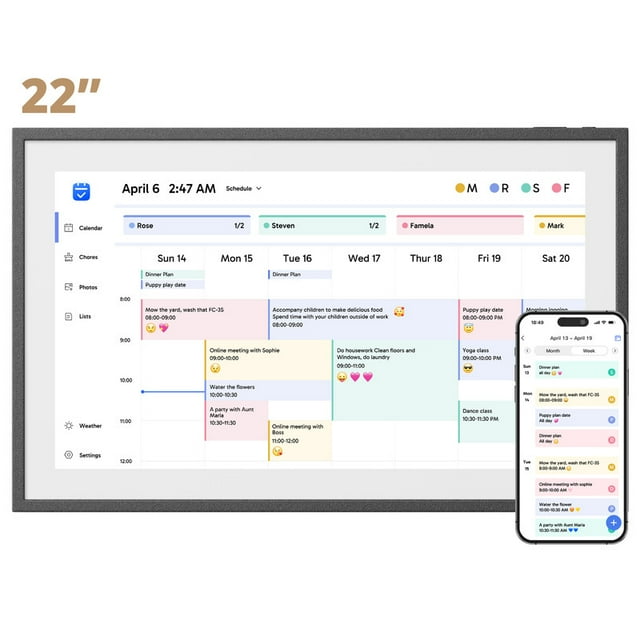 Dragon Touch Digital Calendar with Chore Chart, 22" 1080P Full HD Interactive Touchscreen, Ideal for Family Scheduling, Wall or Desk Mountable-Black