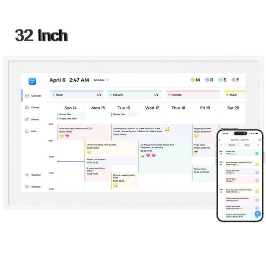 Dragon Touch Digital Calendar with Chore Chart, 32" 1080P Full HD Interactive Touchscreen, Ideal for Family Scheduling, Wall or Desk Mountable-White
