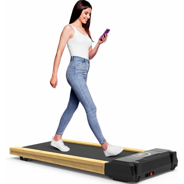 FLIMDER Walking Pad, High Grade Wood Under Desk Treadmill 300LBS Capacity, Max 3.5 HP Electric Treadmill for Home Office Installation-Free with Remote Control LED Display ，Sound Quality Speaker