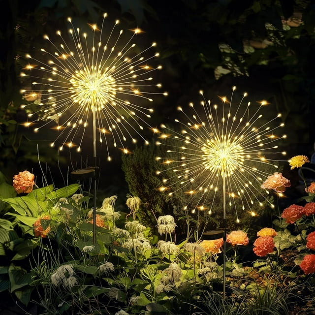 Garden Outdoor Decor Lights 120LED 2Pack, Solar Garden Lights for Yard Outside Fairy Decorative,Solar Powered for Yard Pathway Flowerbed Planter Balcony Patio Decor（Warm White）