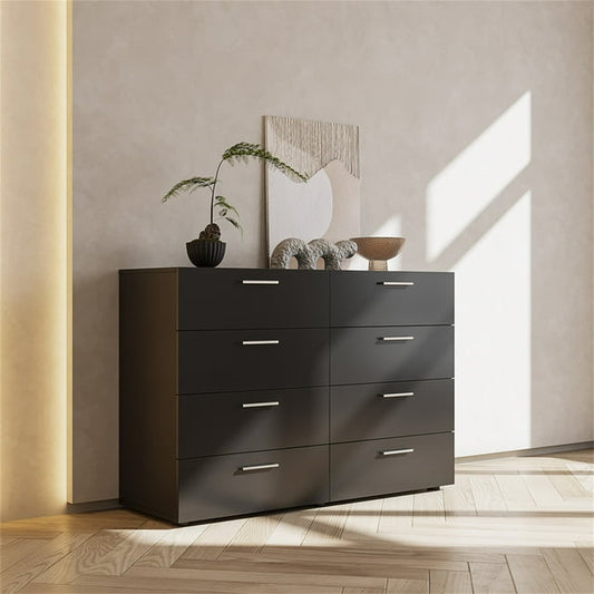 Hommoo Furniture,8 Drawer Double Dresser for Bedroom, Wide Storage Cabinet for Living Room Home Entryway, Black