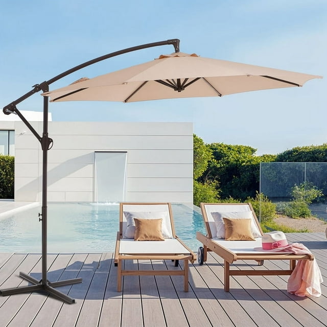 JUSTLET 10' Outdoor Hanging Offset Cantilever Umbrella for Patio(No Base), Beige