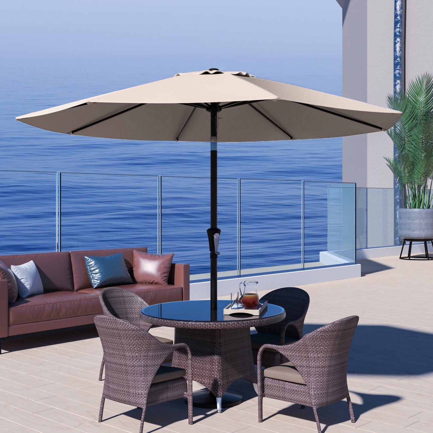 JUSTLET 7.5' Outdoor Market Patio Umbrella W/ Push Button Tilt And Crank, Beige