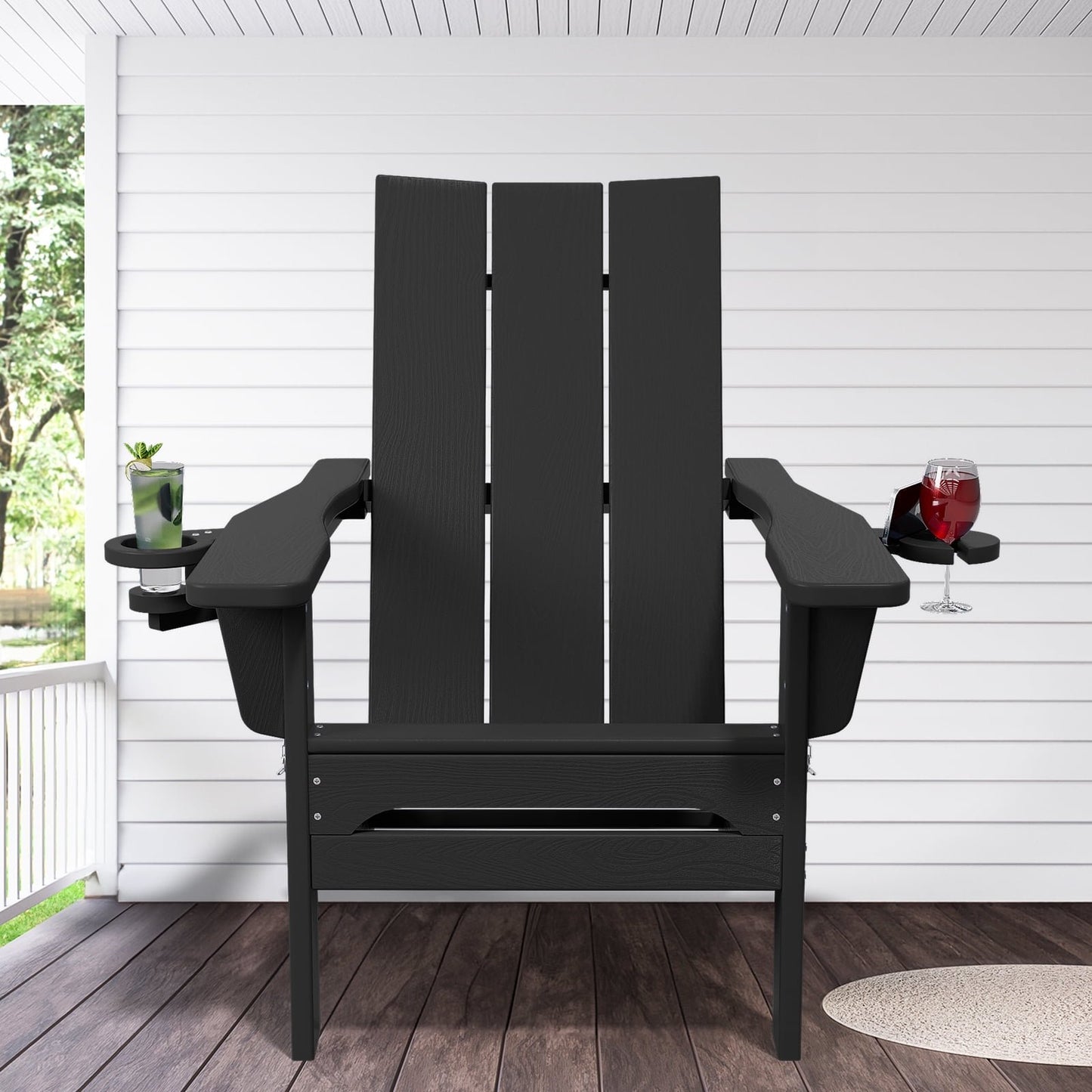 JUSTLET Outdoor Patio Chair, HDPE Folding Adirondack Chair, Black