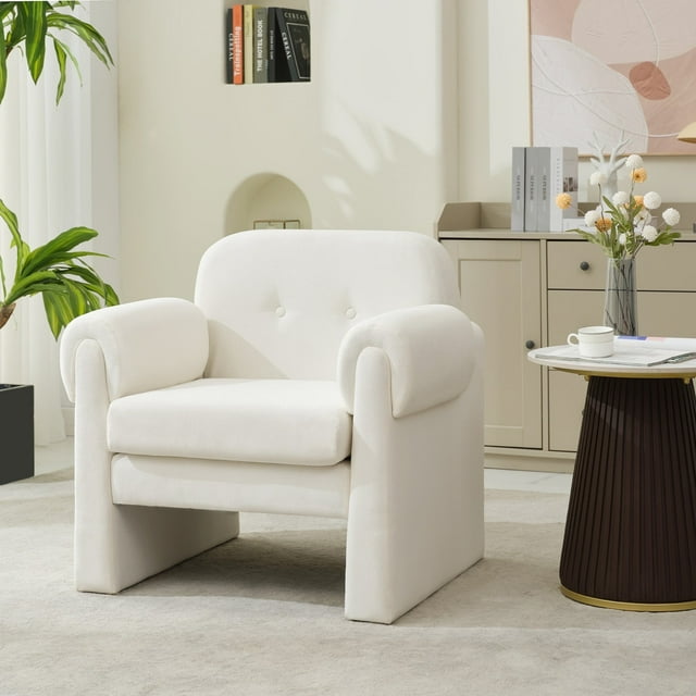 JUSTLET Oversized Accent Chair, Comfy Arm Chair with Removable and Thick Cushion, Mid Century Modern Upholstered Single Sofa Chair for Living Room Office Apartment Small Place, Beige