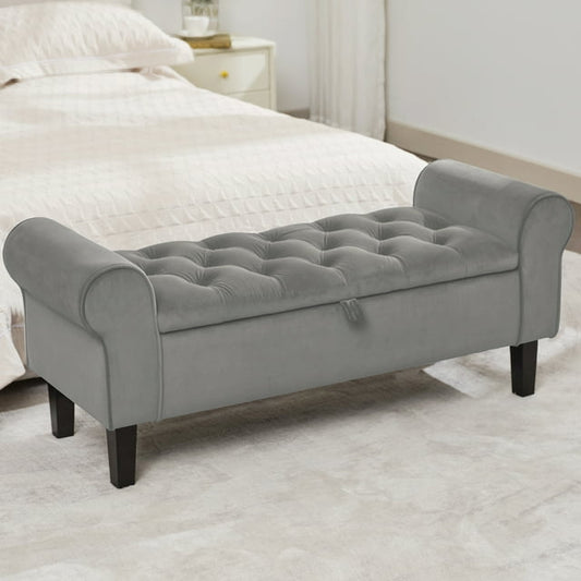 JUSTLET 48" Large Storage Ottoman Bench for Bedroom, End of Bed Bench with Storage with Rolled Arm, Shoe Rack Bench for Living Room Entryway, Gray