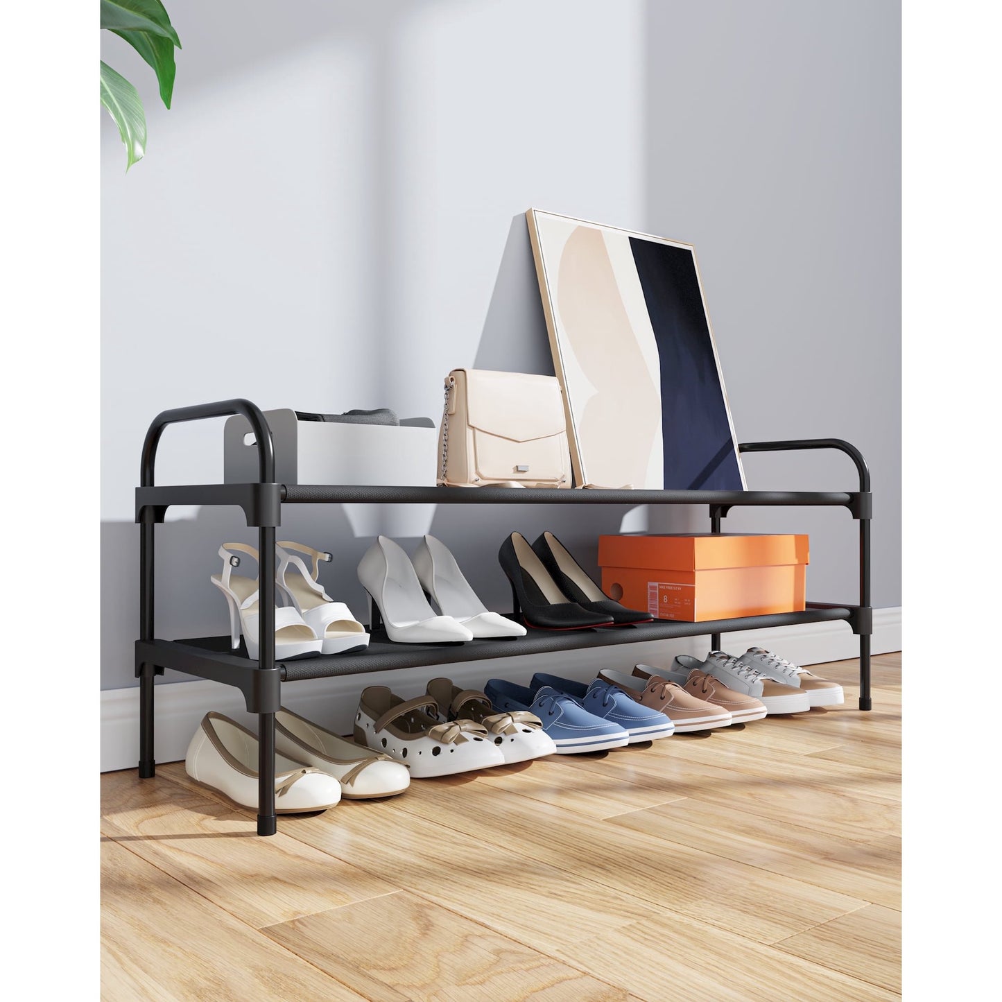 Kitsure Extra-Long Shoe Rack, Stackable Shoe Organizer for Closet, 39"x11.8"x26.3", Black