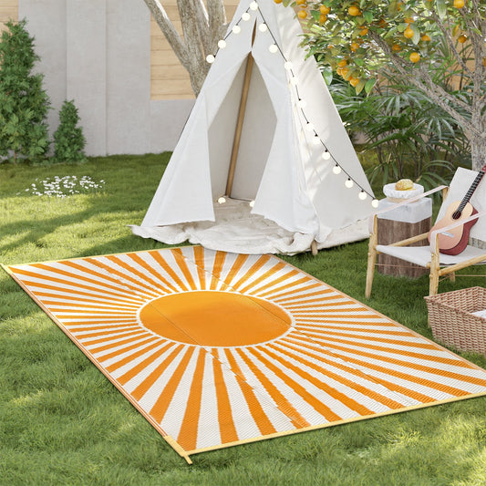 Lahome Decor 4'x 6'Outdoor Rug Waterproof Patio Rugs,Reversible Plastic Straw Camping Rug Indoor Outside Rug,Stain & UV Resistant RV Mat for Camping,Porch,Balcony,Pool Deck,Backyard,Orange
