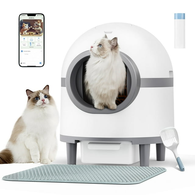 Laresar Pets Self Cleaning Cat Litter Box for Multiple Cats, Smart Automatic Cat Litter Box with Wifi APP Control, 65L Large Capacity with Cat Mat, Cleaning Kit Liner, Odor-Removal