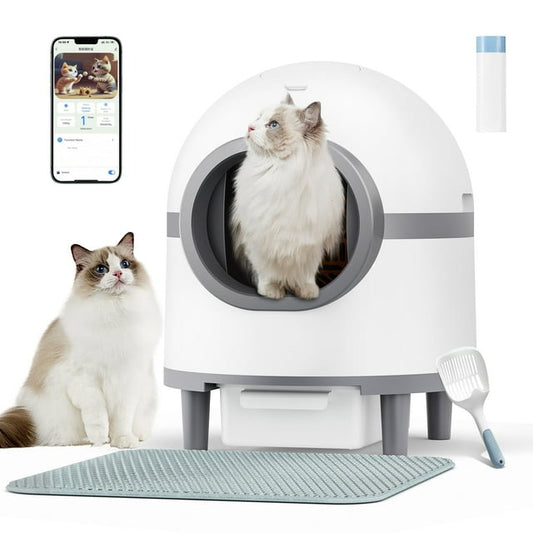 Laresar Pets Self Cleaning Cat Litter Box for Multiple Cats, Smart Automatic Cat Litter Box with Wifi APP Control, 65L Large Capacity with Cat Mat, Cleaning Kit Liner, Odor-Removal