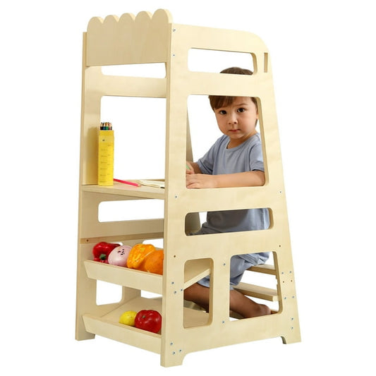 Lauon Step Stools for Kids, Adjustable Height Toddler Montessori Wooden Tower - Safe Anti-Drop Kitchen Stool Helper, Standing Tower for Bathroom & Counter