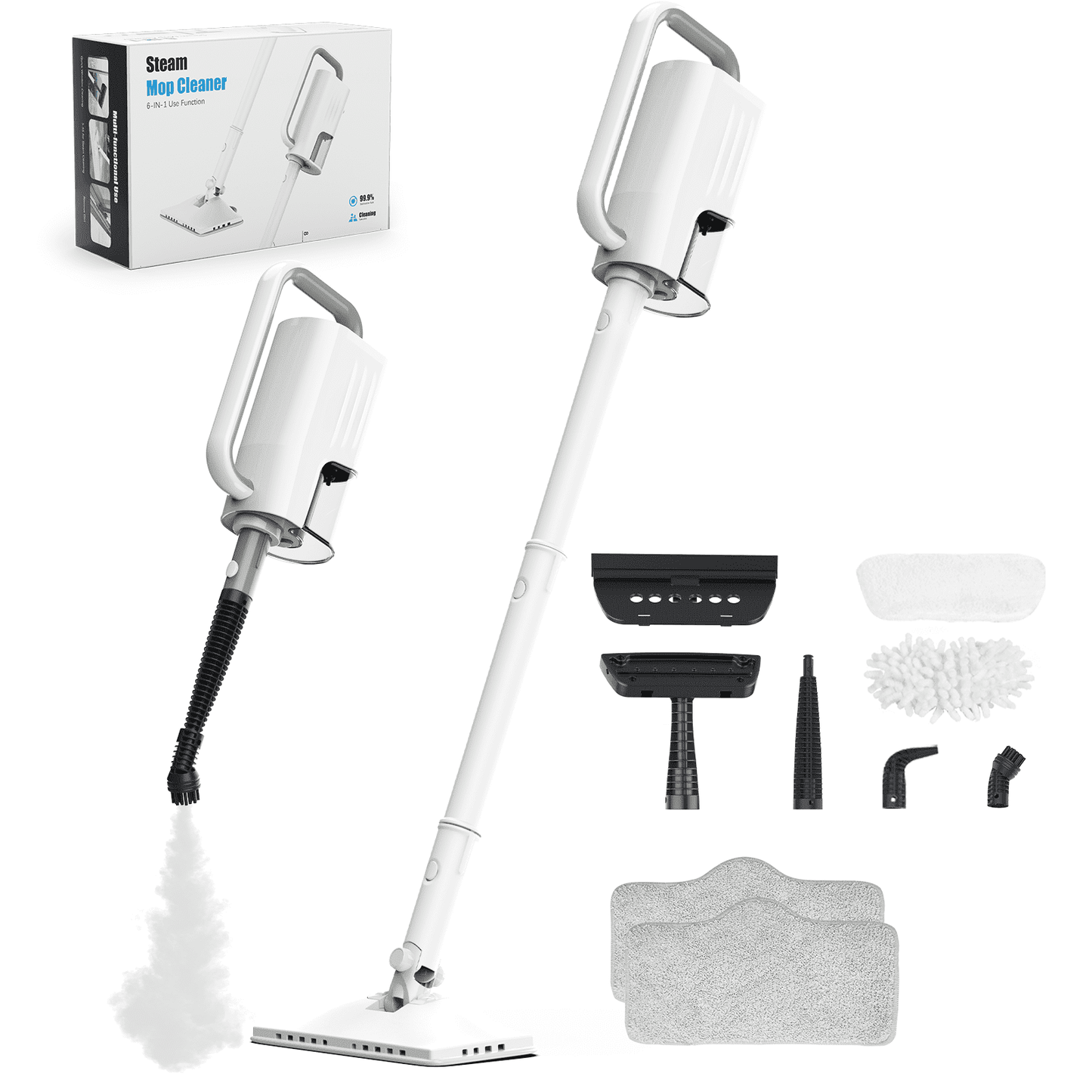 Haoyunduo Steam Mop, 6-in-1 Detachable Handheld Steam Mop Cleaner with 2 Microfiber Pads for Hard Floor, Carpet