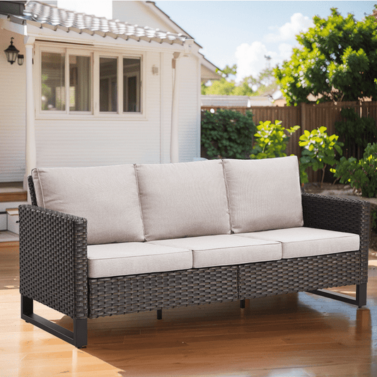 PARKWELL Outdoor 3-Seat Patio Sofa,All-Weather Wicker Rattan Couch Furniture with Cushions,Beige