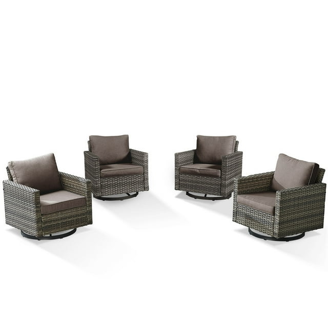 PARKWELL Outdoor Wicker Chairs Swivel Rocker Set of 4, All Weather Rattan Patio Swivel Glider Rocking Lounge Chairs for Patio Porch Pool,Brown/Gray