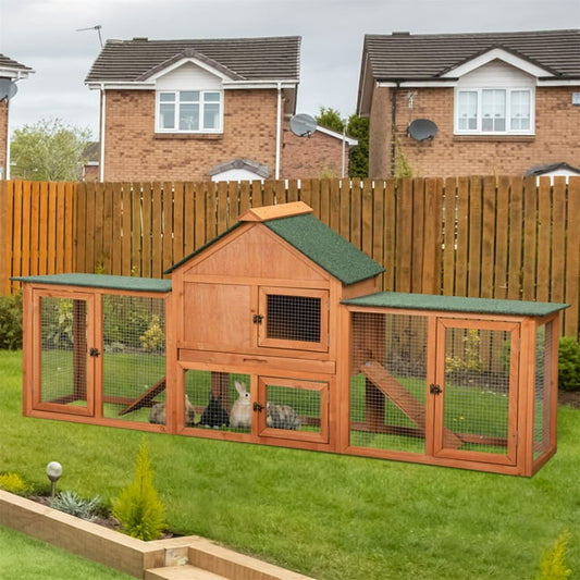 Pefilos 83" Large Rabbit Hutch Indoor and Outdoor Wood Bunny Cage with A Tray and Runs for Small Animals, Chicken Coops Nesting Box, Orange