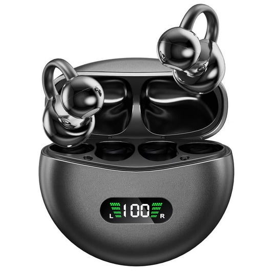 QUETTIO Open Ear Clip Headphones Wireless Earbuds Bluetooth 5.4 Sports Earphones Wireless Charging Case & LED Power Display Waterproof Fitness Headphones for Running