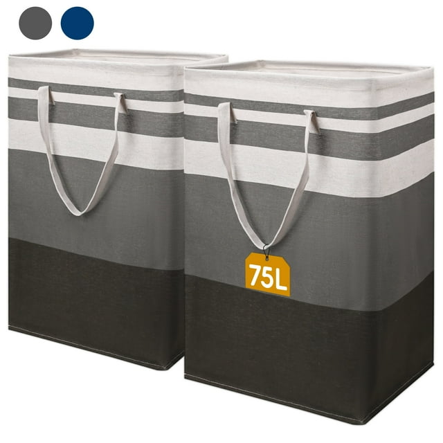 Qissep 2 Pcs 75L Waterproof Foldable Laundry Basket with Extended Handles,for Clothes and Toy Storage,Gradient Gray