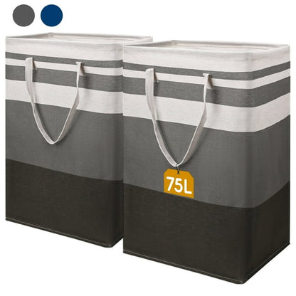 Qissep 2 Pcs 75L Waterproof Foldable Laundry Basket with Extended Handles,for Clothes and Toy Storage,Gradient Gray
