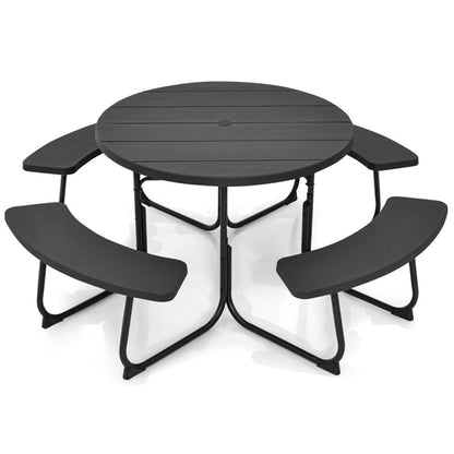 Resenkos 8-Person Outdoor Picnic Table and Bench Set with Umbrella Hole-Black for Patio Back Deck, Balcany, Poolside