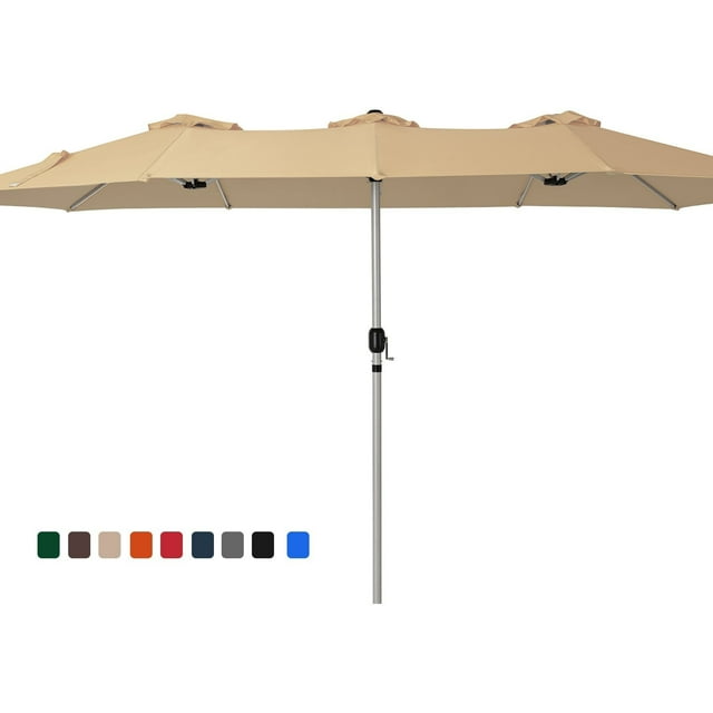 Serwall Outdoor 15' Rectangular Double-Sided Extra Large Patio Umbrella, Beige