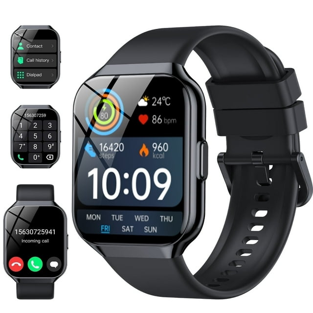 2025 NEW Smart Watch for Android and iPhone 1.96''HD Screen Men Women's IP68 Waterproof Fitness Tracker Bluetooth Calling (Answer/Make/Message),100 Sports Modes,Perfect for Holiday Gifts Black