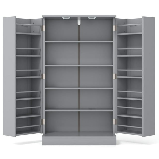 Spaco 17-Tier Kitchen Pantry Cabinet with 2 Doors and 6 Adjustable Shelves, Cabinet to Storage Book, Shoes and Clothes, Freestanding 5-Tier Shelving, Gray