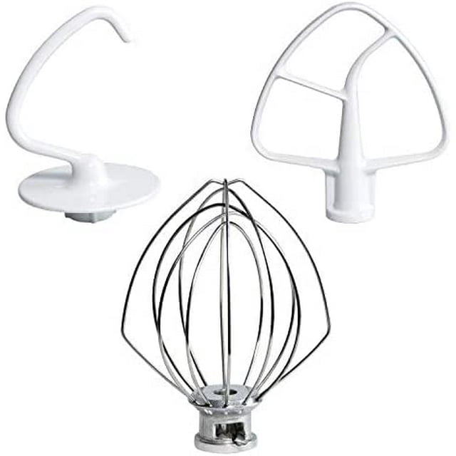 Stainless Steel Mixers Accessories Set: Wire Whip, Dough Hook, Coated Flat Blade Paddle with Scraper for Kitchen Aid Tilt-Head Stand Mixers