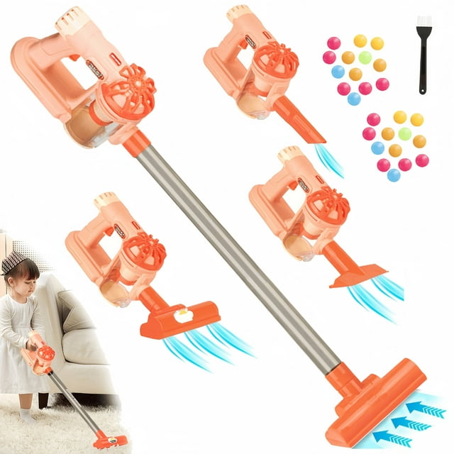 Toy Vacuum Cleaner,Toddler Vacuum Cleaner,4 in 1 Kids Cleaning Set,Kids Working Toy Vacuum Cleaner with Real Suction,Pink,Gift for Girls Age 4-8