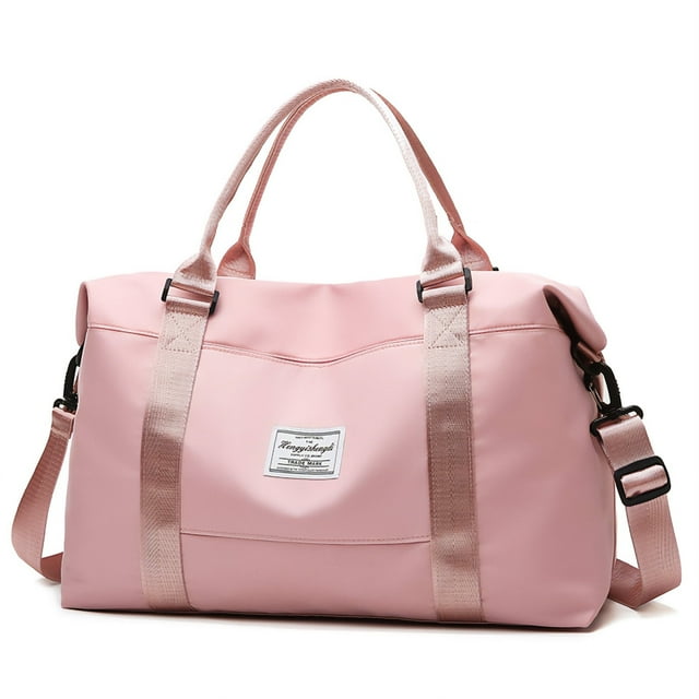 Travel Duffle Bag - Foldable Gym Bag for Women Men, Weekend Bag with Wet Pocket, Hospital Bags for Labor and Delivery, Airplane Travel Essentials for Flying(Pink)