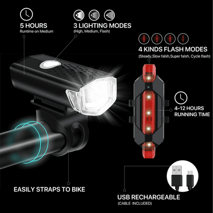 UUGEE Bicycle Bike Lights Front and Back for Night Riding Rechargeable Bike Accessories Headlight Tail Light for Adult Kids