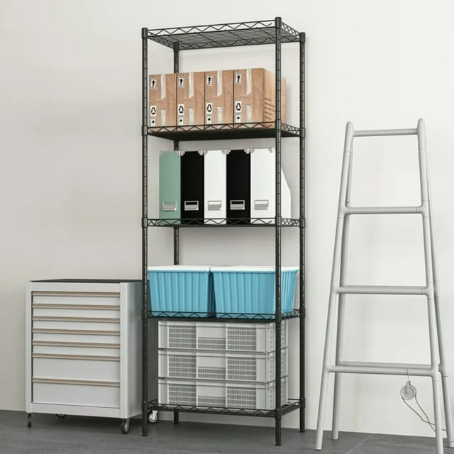 Lowestbest 5 Tier Wire Shelving, Metal Storage Shelves, Heavy Duty Adjustable Shelf Standing Kitchen Rack, Black (21.25 x 11.42 x 59.06)