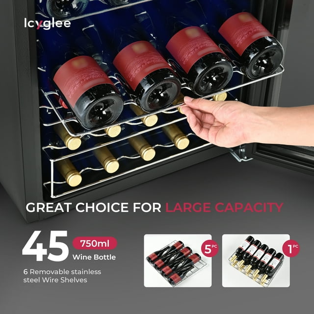 Simzlife Mini Fridge 45 Bottle Wine Cooler Refrigerator, 4.5 Cu.Ft Drink Fridge for Soda Wine Beer, Adjustable Temperature Control for Home Office, Black