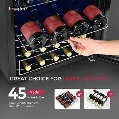 Simzlife Mini Fridge 45 Bottle Wine Cooler Refrigerator, 4.5 Cu.Ft Drink Fridge for Soda Wine Beer, Adjustable Temperature Control for Home Office, Black
