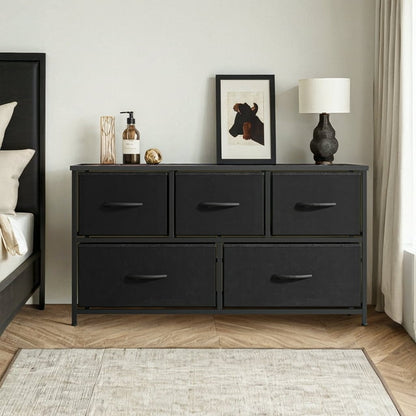 Kadyn Wide Chest of Drawers Dresser for Bedroom with 5 Drawers, Black