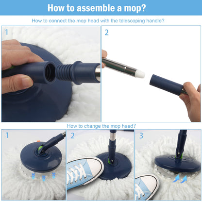 SUGARDAY Spin Mop and Bucket System with Wringer Set for Floors Cleaning