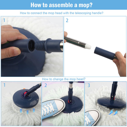 SUGARDAY Spin Mop and Bucket System with Wringer Set for Floors Cleaning