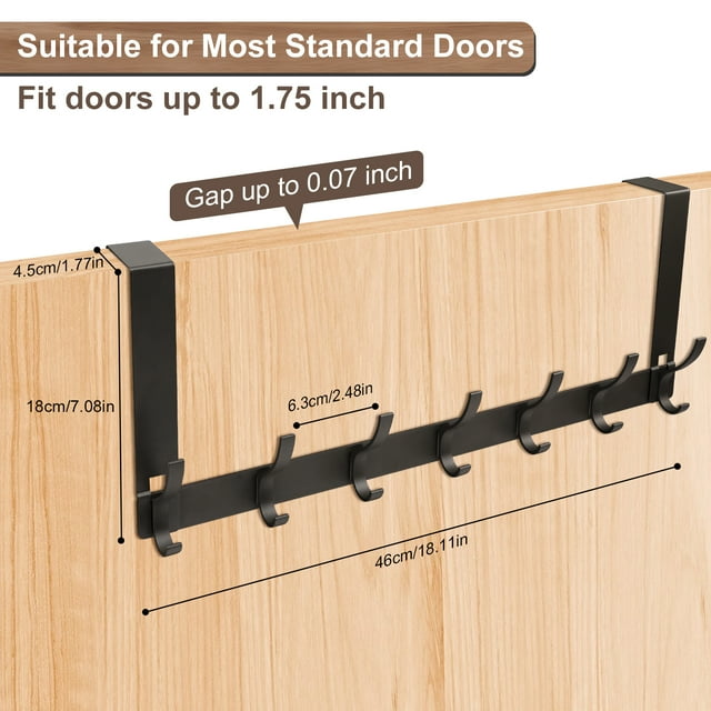 Over The Door Hooks, BUSATIA Door Hanger Hooks for Hanging, Over The Door Towel Racks for Bathroom with 14 Coat Hooks, Over The Door Hanger for Coats and Towels, Black