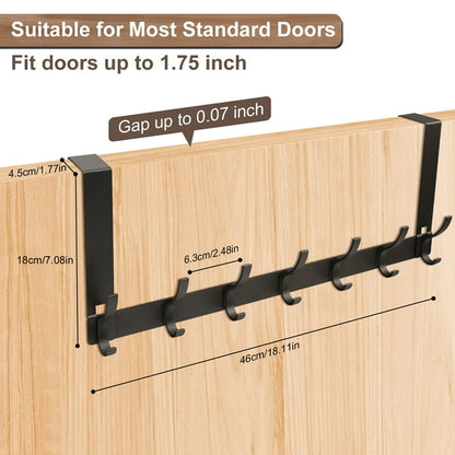Over The Door Hooks, BUSATIA Door Hanger Hooks for Hanging, Over The Door Towel Racks for Bathroom with 14 Coat Hooks, Over The Door Hanger for Coats and Towels, Black